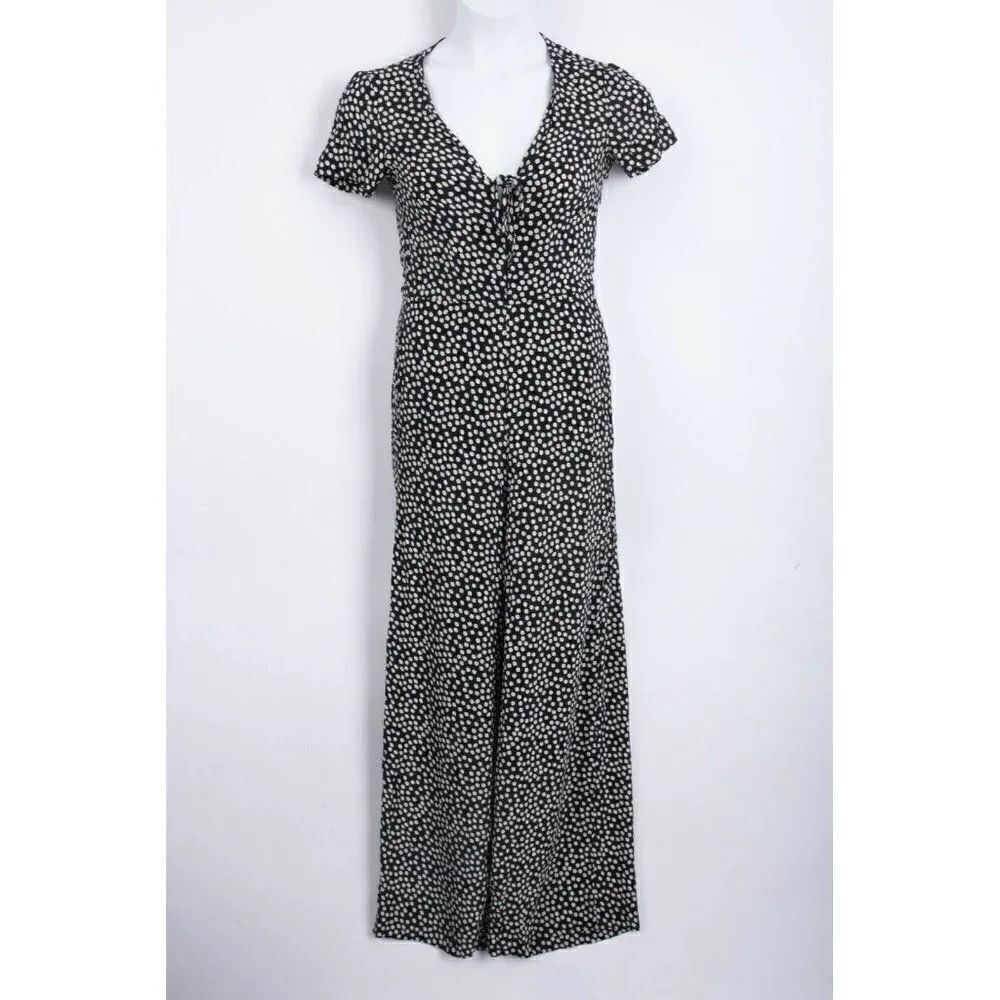 Zara Womens Jumpsuit XS Black White Floral Daisies